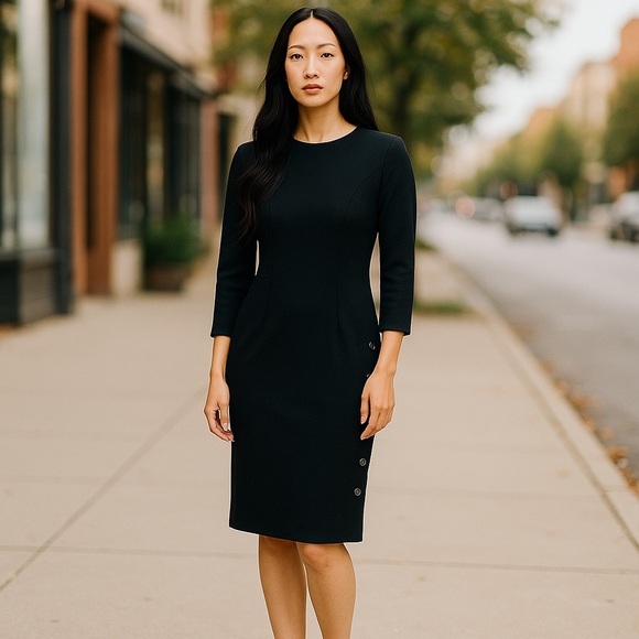 Vintage Knit Wool Black Dress Career Office Professional Small Chic Classic - Picture 12 of 13